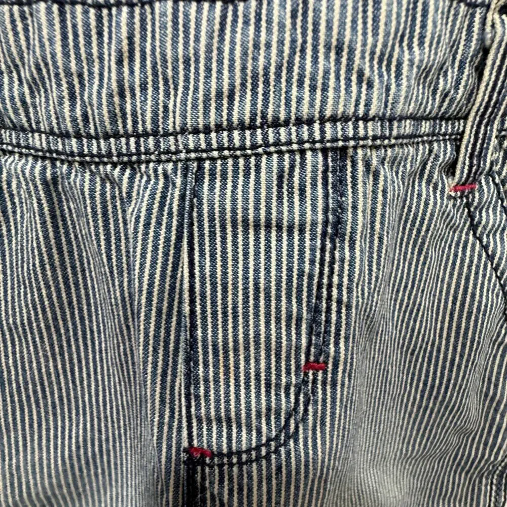 OshKosh BGosh Hickory Stripe Denim Bib Overalls Blue Pink Girls‎ 24 Mos Railroad